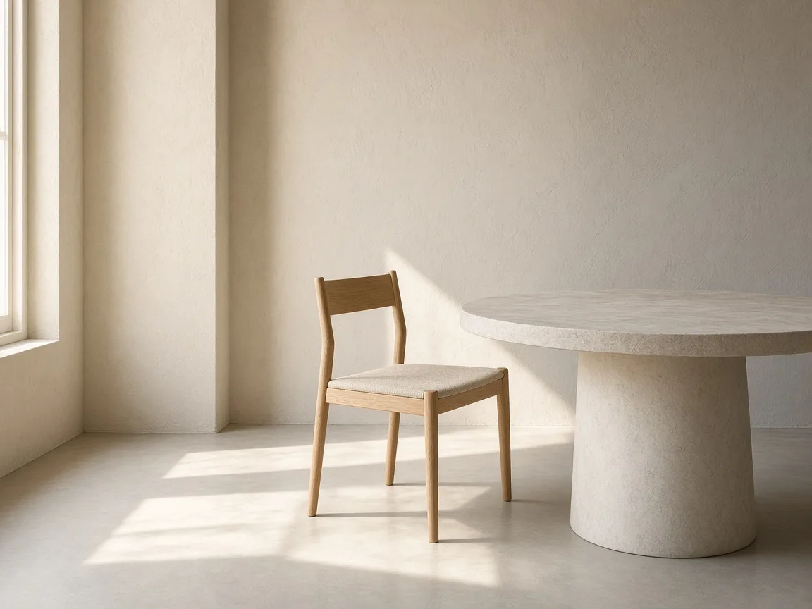 An empty chair beside a table